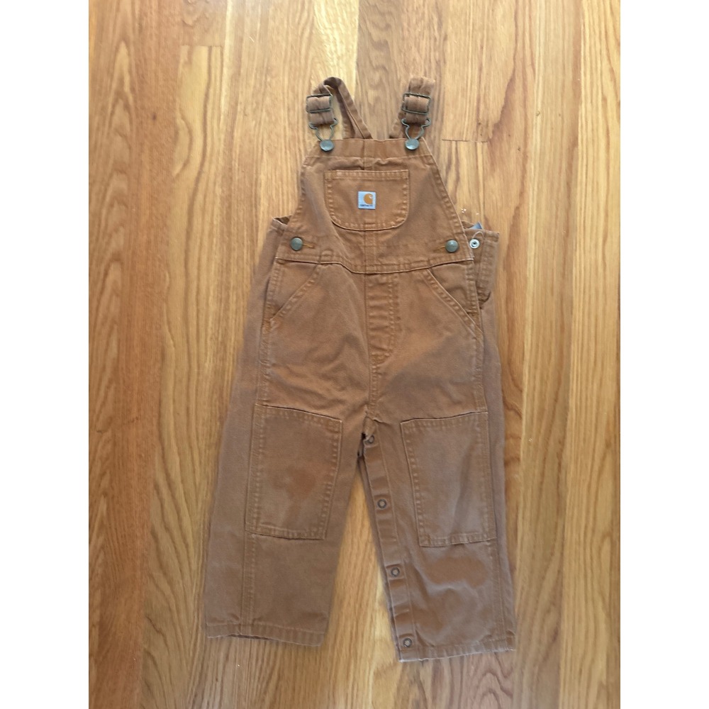 Carhartt Toddler 24M Brown Canvas Duck Bib‎ Overalls Double Knee Workwear Snaps